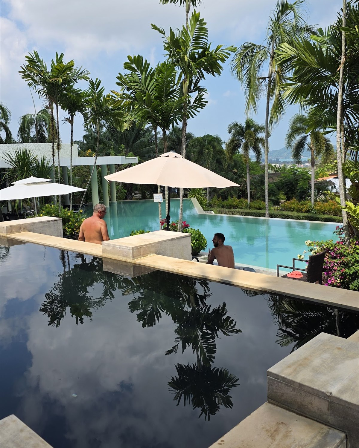 Reflective resort pool between training sessions