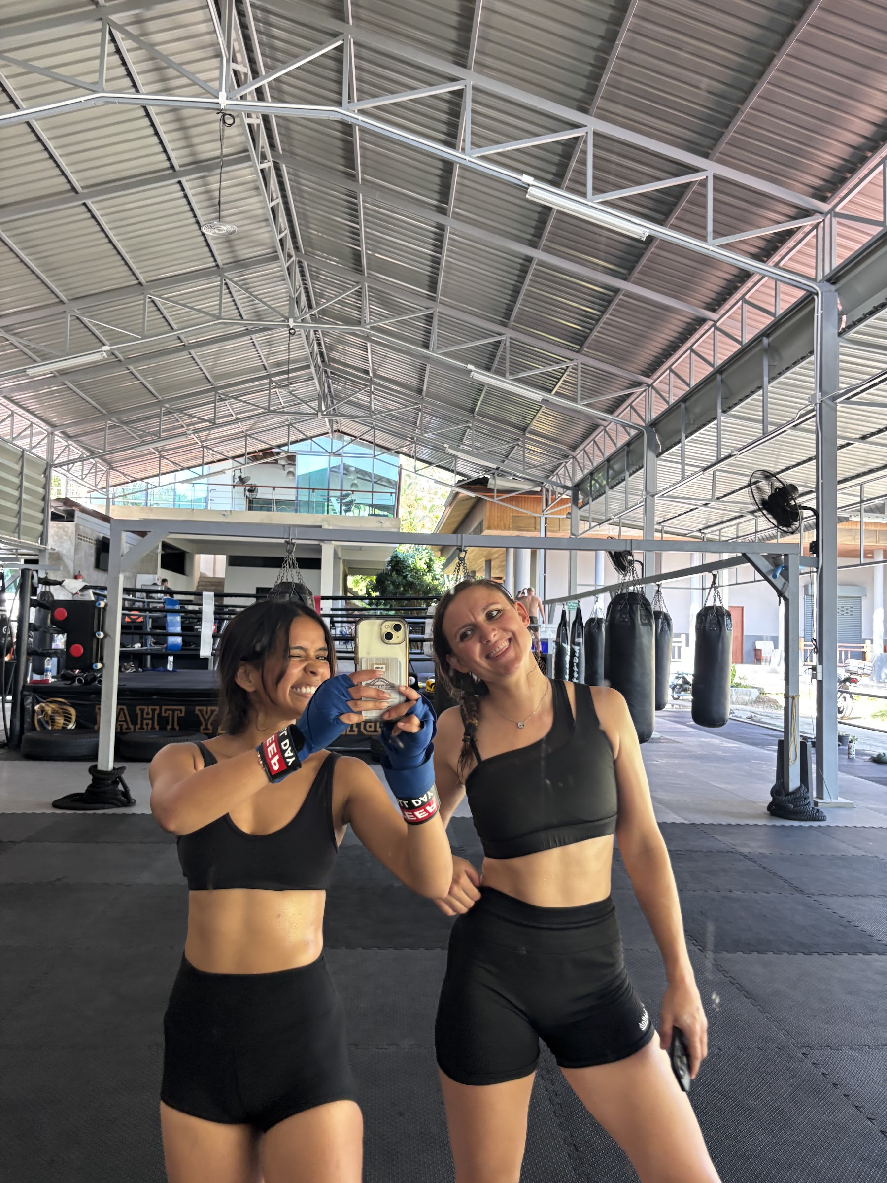 Travellers after training at Cobra Muay Thai